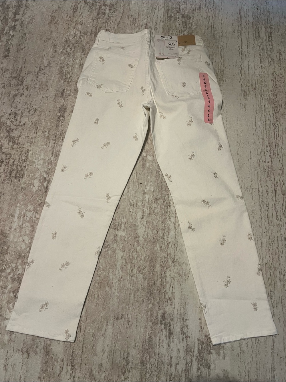 Seven7 Off-white Jeans with Light Beige Floral Embroidery NWT 6